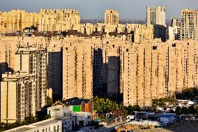 Commercial Residential Buildings at Sunset in Qingzhou