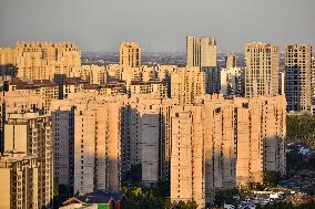 Commercial Residential Buildings at Sunset in Qingzhou