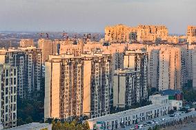 Commercial Residential Buildings at Sunset in Qingzhou