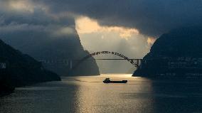 Ships Sail in the Three Gorges of the Yangtze River in Yichang