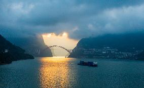 Ships Sail in the Three Gorges of the Yangtze River in Yichang