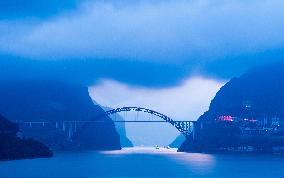 Ships Sail in the Three Gorges of the Yangtze River in Yichang