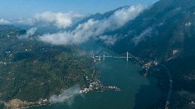 Ships Sail in the Three Gorges of the Yangtze River in Yichang