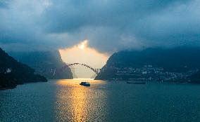 Ships Sail in the Three Gorges of the Yangtze River in Yichang