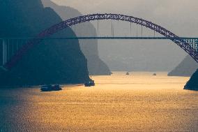 Ships Sail in the Three Gorges of the Yangtze River in Yichang