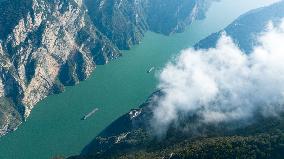 Ships Sail in the Three Gorges of the Yangtze River in Yichang