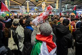 Pro-Palestinian Protests At Amsterdam Schiphol Airport