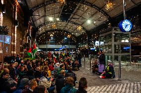 Pro-Palestine Protesters Show Solidarity With Gaza At Several Train Stations In The Netherlands With A Sit-in.