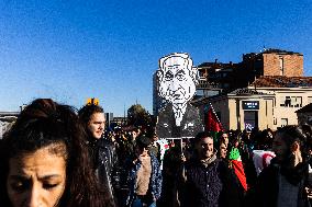 A Procession Of Students Marched In Support Of Palestine And Against Education Minister Valditara's School Reform.