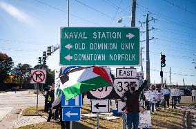 Ceasefire Protesters Rally Outside Norfolk Naval Station During President Biden Visit