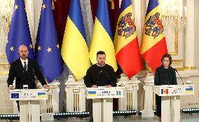 Briefing by Volodymyr Zelenskyy, Maia Sandu and Charles Michel