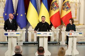 Briefing by Volodymyr Zelenskyy, Maia Sandu and Charles Michel