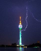Lightning Hits South Asia's Tallest Tower, "Lotus Tower In Colombo."
