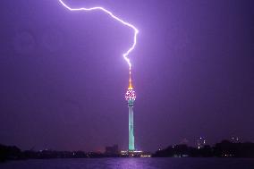 Lightning Hits South Asia's Tallest Tower, "Lotus Tower In Colombo."