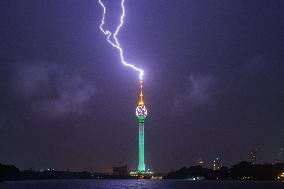 Lightning Hits South Asia's Tallest Tower, "Lotus Tower In Colombo."