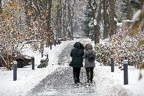 Ukrainian capital gets covered with first snow