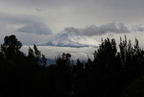 Popocatépetl And Iztaccíhuatl Volcanoes In Mexico Dawn With Snow