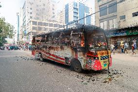 A Group Of Protesters Set Fire To A Bus - Dhaka