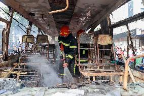 A Group Of Protesters Set Fire To A Bus - Dhaka