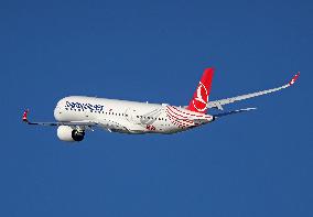 Turkish Airlines aircraft 400th taking off from Barcelona airport