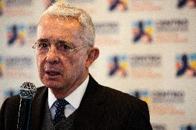 Alvaro Uribe Press Conference after Meeting with President Gustavo Petro