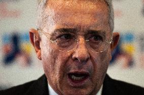 Alvaro Uribe Press Conference after Meeting with President Gustavo Petro