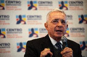 Alvaro Uribe Press Conference after Meeting with President Gustavo Petro