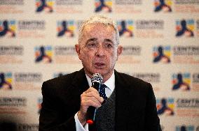 Alvaro Uribe Press Conference after Meeting with President Gustavo Petro