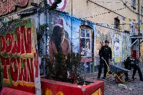 Copenhagen Police Temporarily Closes Pusher Street In The Freetown Christiania, Copenhagen.