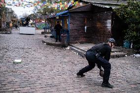 Copenhagen Police Temporarily Closes Pusher Street In The Freetown Christiania, Copenhagen.