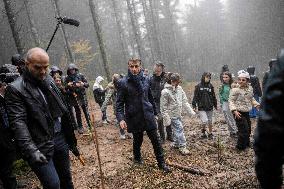 President Macron Visits The Jura Forests