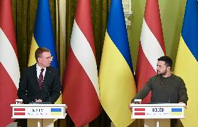 A Press-conference Of Presidents Of Latvia And Ukraine In Kyiv, Amid Russia's Invasion Of Ukraine.