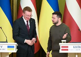 A Press-conference Of Presidents Of Latvia And Ukraine In Kyiv, Amid Russia's Invasion Of Ukraine.