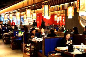 Consumers Eat Shabu at A Restaurant