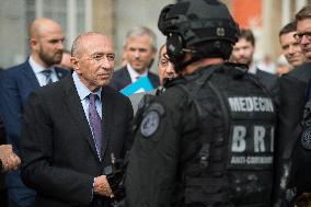 Gerard Collomb Visits Paris Police Prefecture - Paris