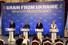 Presidents of Latvia, Ukraine, Switzerland, and Lithuanian Prime Minister Hold Press Conference in Kyiv