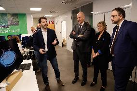 Aurelien Rousseau, Roland Lescure and Sylvie Retailleau visit Paris Biotech Sante