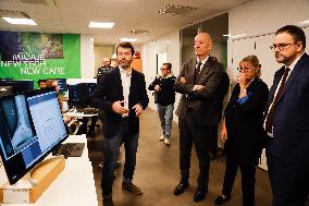 Aurelien Rousseau, Roland Lescure and Sylvie Retailleau visit Paris Biotech Sante