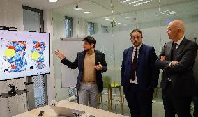 Aurelien Rousseau, Roland Lescure and Sylvie Retailleau visit Paris Biotech Sante