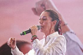 Clara Brugada, Pre Candidate For The Head Of Government Of Mexico City In A Rally