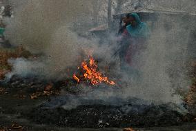 Kashmiri People Burns Dry  Leaves  To Produce Charcoal To Use As Combustibles