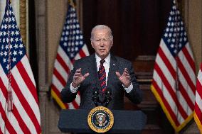 US President Joe Biden holds an event to discuss efforts to reduce costs for customers by strengthening supply chains in the eco