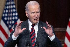 US President Joe Biden holds an event to discuss efforts to reduce costs for customers by strengthening supply chains in the eco