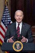 US President Joe Biden holds an event to discuss efforts to reduce costs for customers by strengthening supply chains in the eco