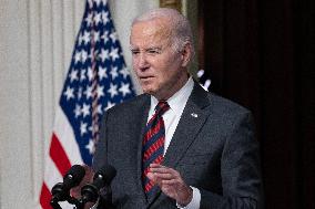 US President Joe Biden holds an event to discuss efforts to reduce costs for customers by strengthening supply chains in the eco