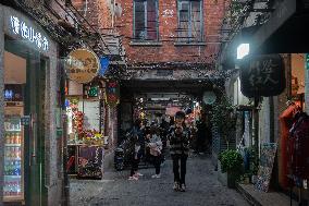 Tourists Visit Lane Street Tianzifang in Shanghai