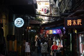 Tourists Visit Lane Street Tianzifang in Shanghai