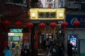 Tourists Visit Lane Street Tianzifang in Shanghai