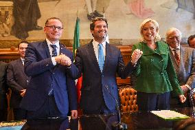 Press conference by André Ventura (Chega) with Marine Le Pen (National Union) and Tino Churpalla (AfD)