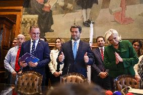 Press conference by André Ventura (Chega) with Marine Le Pen (National Union) and Tino Churpalla (AfD)